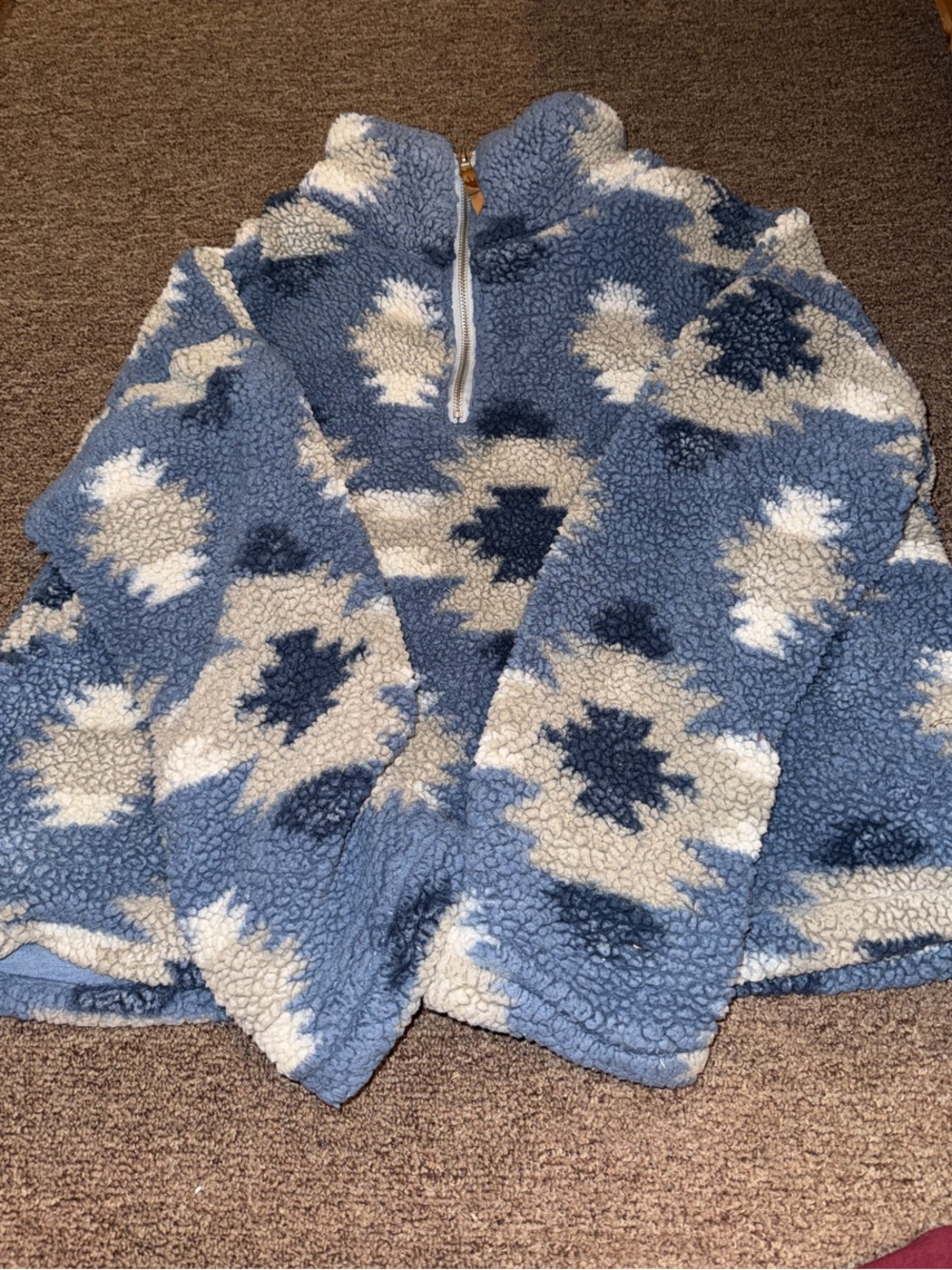 Sherpa Pullover Jacket in Blue & Cream